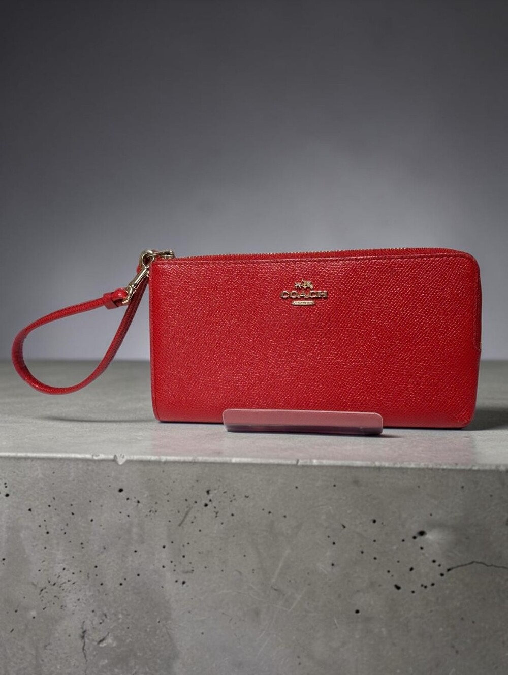 Coach Red Top Zip Leather Wallet Wristlet